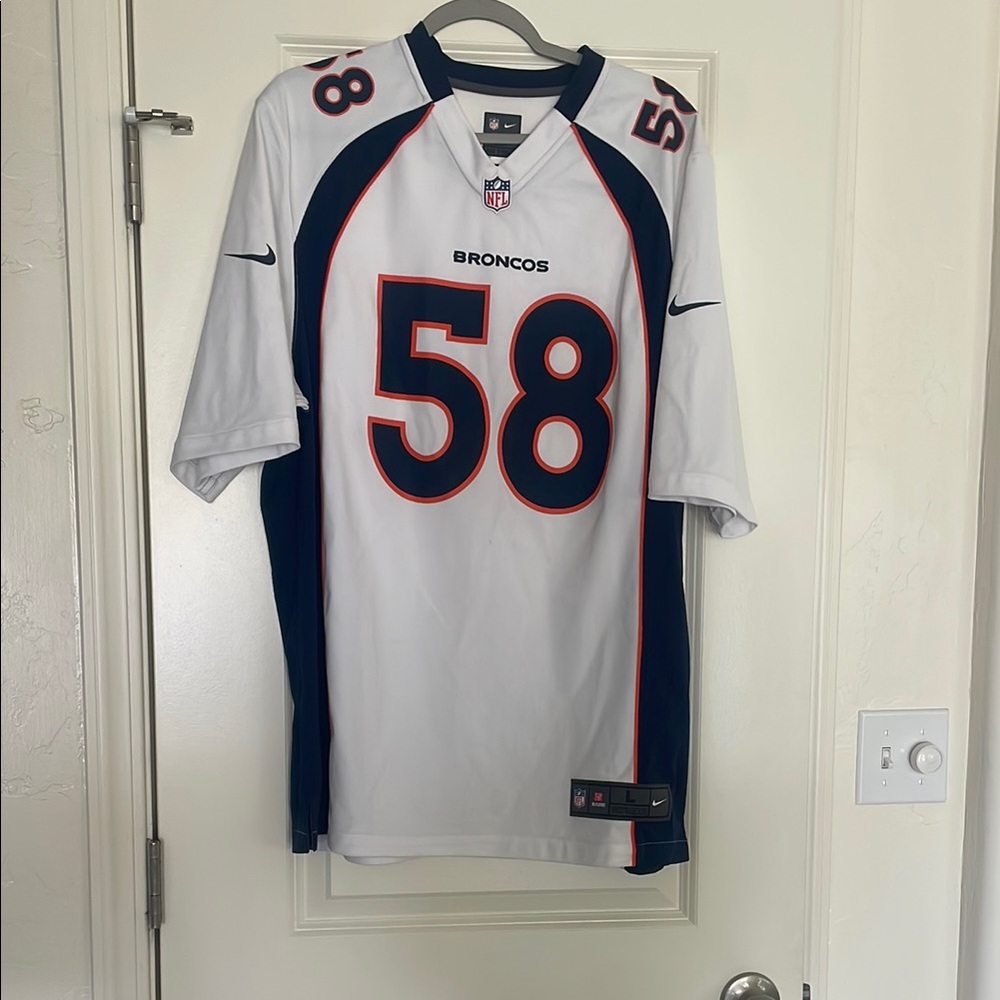 Nike Broncos White and Blue Jersey